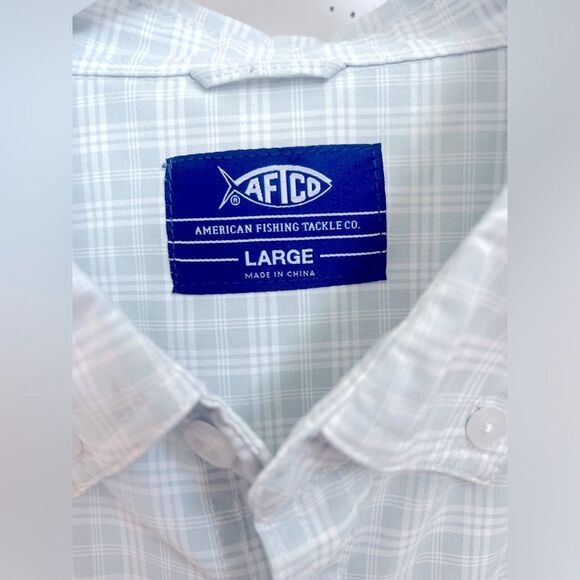AFTCO light Blue-Green Casual Button Down Shirt; Size Large - Picture 3 of 4